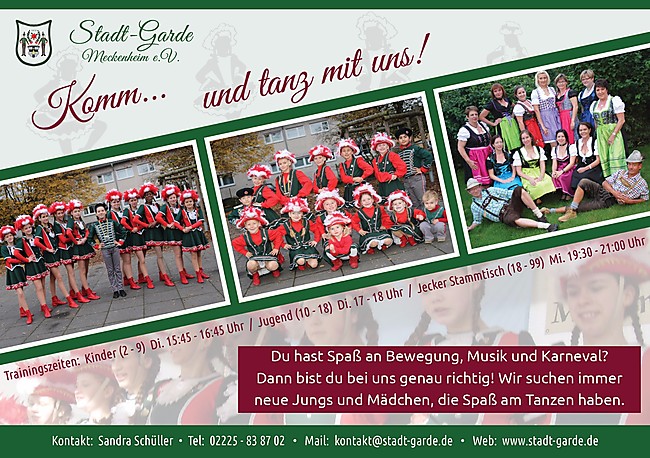 Komm... und tanz mit uns! Du hast Spaß an Bewegung, Musik und Karneval? Dann bist du bei uns genau richtig! Wir suchen immer neue Jungs und Mädels, die Spaß am Tanzen haben.